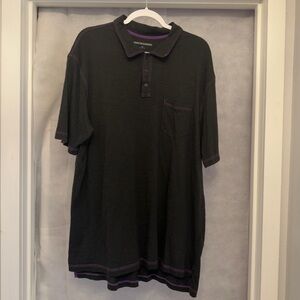Johnston & Murphy Mens XXL Polo Shirt Knit Top Short Sleeve Black Purple Stitch